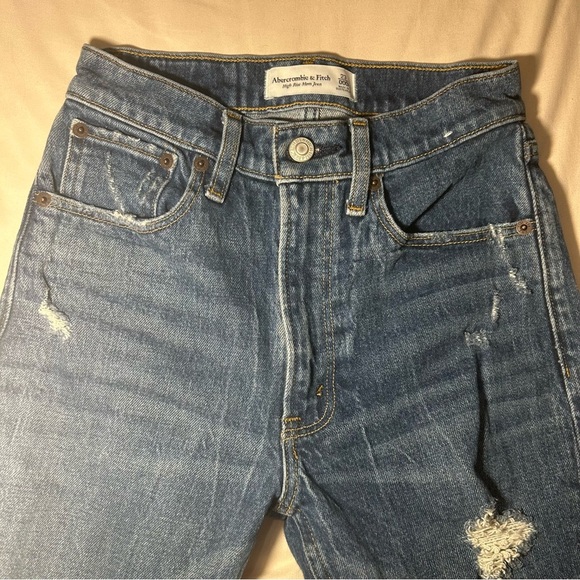 Abercrombie & Fitch High Rise Mom Jeans Women’s 23 Distressed Blue Denim - Picture 4 of 16